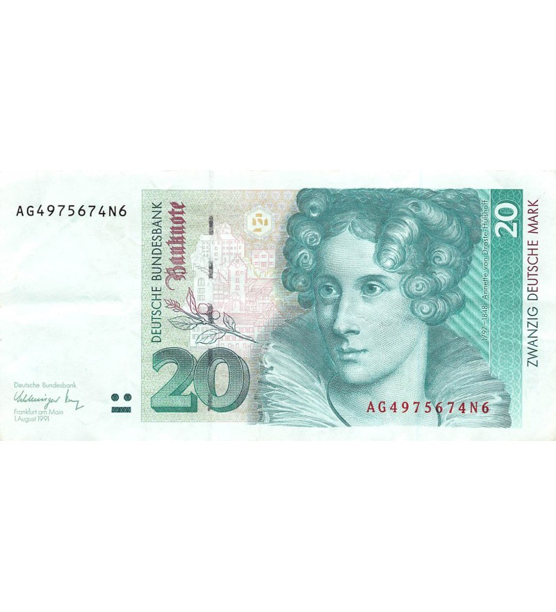 ALLEMAGNE, ANNETTE VON DROSTE HÜLSHOFF - 20 MARK 01/08/1991 - TB+