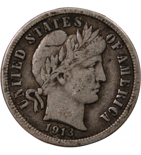 USA - 10 CENTS ARGENT "Barber Dime" 1913 PHILADELPHIE