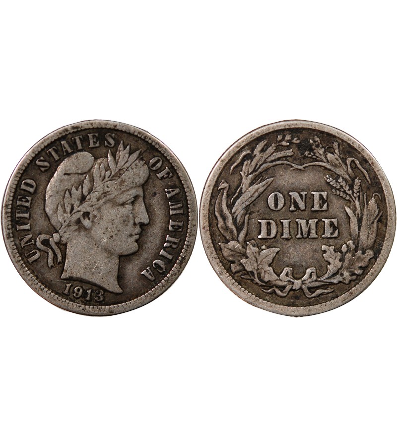 USA - 10 CENTS ARGENT "Barber Dime" 1913 PHILADELPHIE