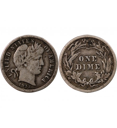 USA - 10 CENTS ARGENT "Barber Dime" 1913 PHILADELPHIE