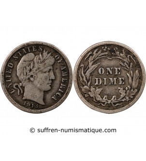 USA - 10 CENTS ARGENT "Barber Dime" 1913 PHILADELPHIE