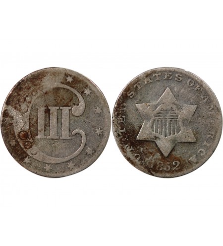 USA - 3 CENTS ARGENT 1852 PHILADELPHIE