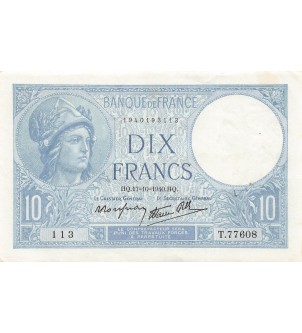 FRANCE, MINERVE - 10 FRANCS 17/10/1940 - PSUP 2