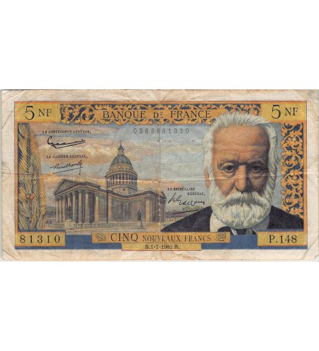 FRANCE, VICTOR HUGO - 5 NF 01/07/1965 - SÉRIE P.148 - TB