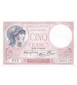 FRANCE, VIOLET - 5 FRANCS 27/07/1939 - SUP 2