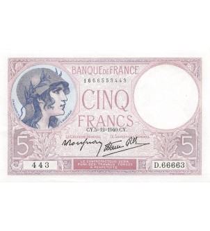 FRANCE, VIOLET - 5 FRANCS 05/12/1940 - SUP+