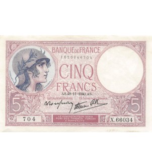 FRANCE, VIOLET - 5 FRANCS 28/11/1940 - PSUP 2