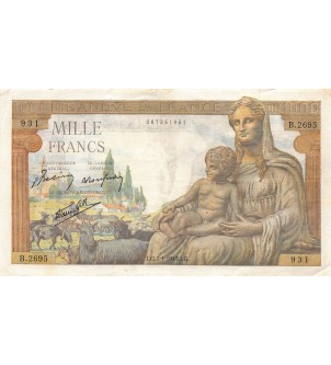 FRANCE, DEMETER - 1000 FRANCS 07/01/1943 - TB+