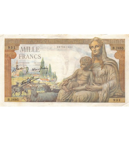 FRANCE, DEMETER - 1000 FRANCS 07/01/1943 - TB+