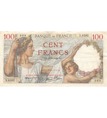 FRANCE, SULLY - 100 FRANCS 11/01/1940 - SÉRIE N.6382 - TTB