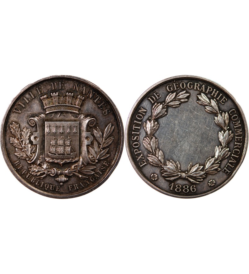 VILLE DE NANTES, EXPOSITION DE GEOGRAPHIE COMMERCIALE - MÉDAILLE ARGENT 1886