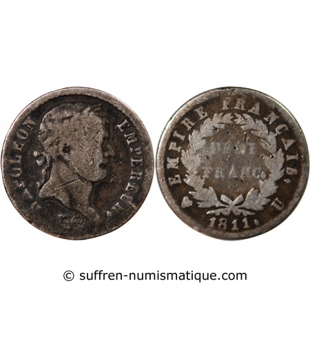 NAPOLEON Ier﻿ - 1/2 FRANC ARGENT 1811 U TURIN