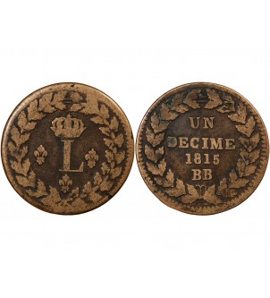 SIEGE DE STRASBOURG, LOUIS XVIII - DECIME 1815 sans point BB 2