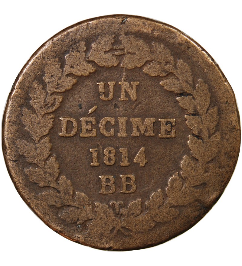 SIEGE DE STRASBOURG, NAPOLEON Ier - DECIME 1814 sans point BB