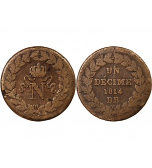 SIEGE DE STRASBOURG, NAPOLEON Ier - DECIME 1814 sans point BB 2