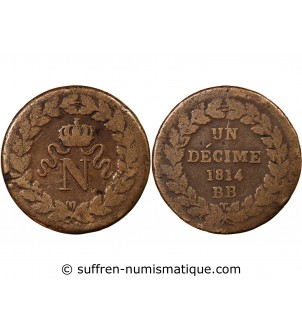 SIEGE DE STRASBOURG, NAPOLEON Ier - DECIME 1814 sans point BB