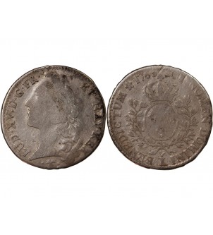 LOUIS XV - 1/2 ECU ARGENT AU BANDEAU 1765 L BAYONNE 2