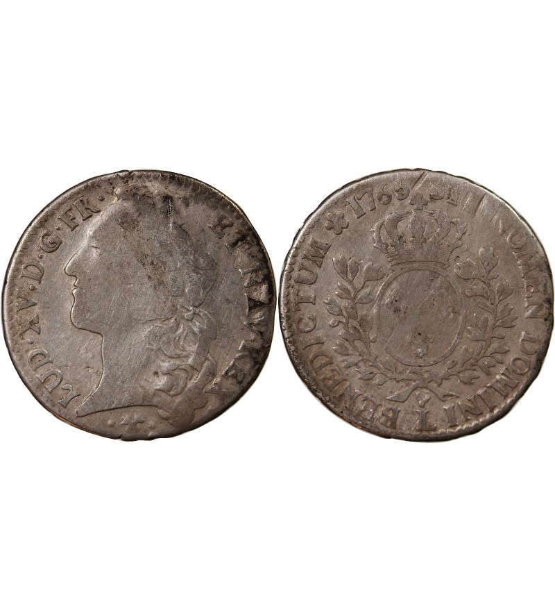 LOUIS XV - 1/2 ECU ARGENT AU BANDEAU 1765 L BAYONNE