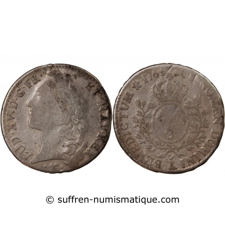 LOUIS XV - 1/2 ECU ARGENT AU BANDEAU 1765 L BAYONNE