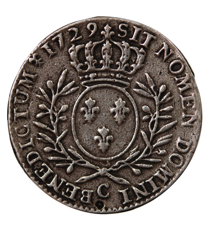 LOUIS XV - 1/2 ECU ARGENT AUX BRANCHES D'OLIVIER 1729 C CAEN