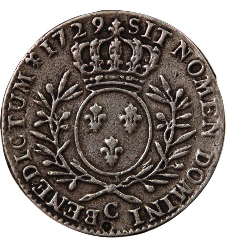 LOUIS XV - 1/2 ECU ARGENT AUX BRANCHES D'OLIVIER 1729 C CAEN