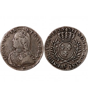 LOUIS XV - 1/2 ECU ARGENT AUX BRANCHES D'OLIVIER 1729 C CAEN 2
