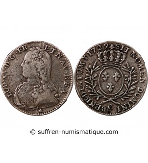 LOUIS XV - 1/2 ECU ARGENT AUX BRANCHES D'OLIVIER 1729 C CAEN