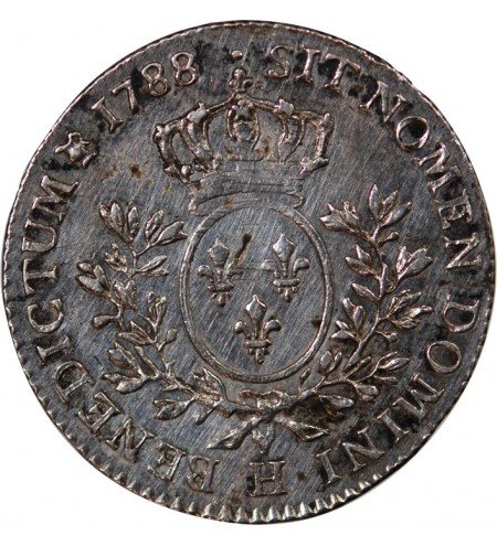 LOUIS XV - 1/2 ECU ARGENT AUX BRANCHES D'OLIVIER 1729 C CAEN