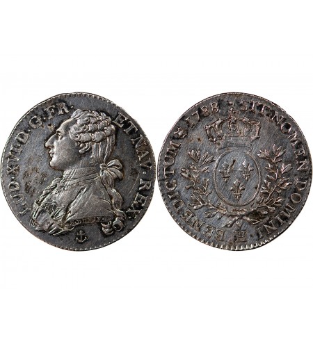 LOUIS XV - 1/2 ECU ARGENT AUX BRANCHES D'OLIVIER 1729 C CAEN