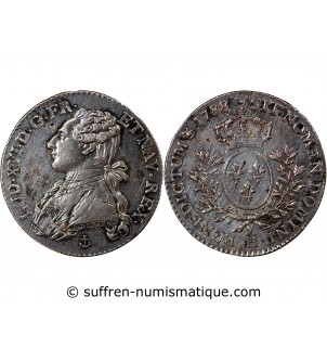 LOUIS XV - 1/2 ECU ARGENT AUX BRANCHES D'OLIVIER 1729 C CAEN