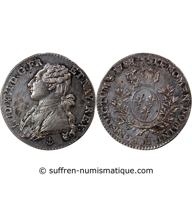 LOUIS XV - 1/2 ECU ARGENT AUX BRANCHES D'OLIVIER 1729 C CAEN