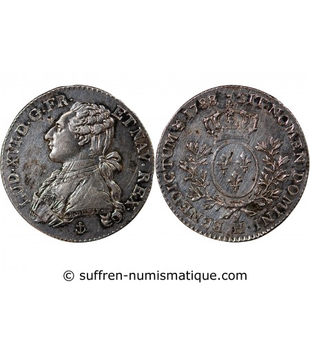 LOUIS XV - 1/2 ECU ARGENT AUX BRANCHES D'OLIVIER 1729 C CAEN