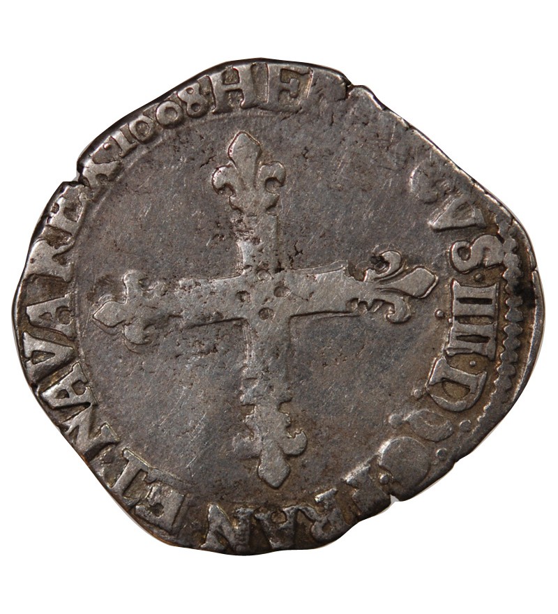 HENRI IV﻿ - 1/8 ECU ARGENT 1608 H LA ROCHELLE
