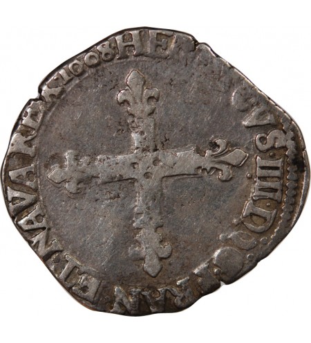 HENRI IV﻿ - 1/8 ECU ARGENT 1608 H LA ROCHELLE