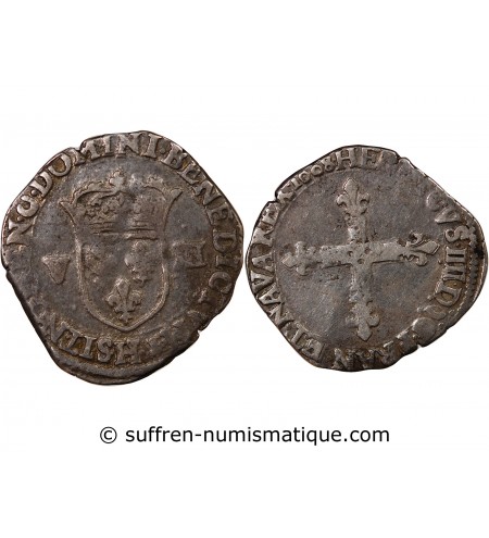 HENRI IV﻿ - 1/8 ECU ARGENT 1608 H LA ROCHELLE