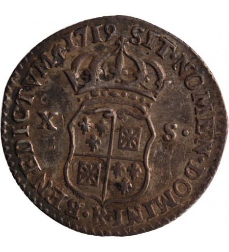 LOUIS XV ﻿- 1/12 ECU DE FRANCE & NAVARRE 1719 R ORLEANS