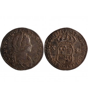 LOUIS XV ﻿- 1/12 ECU DE FRANCE & NAVARRE 1719 R ORLEANS 2