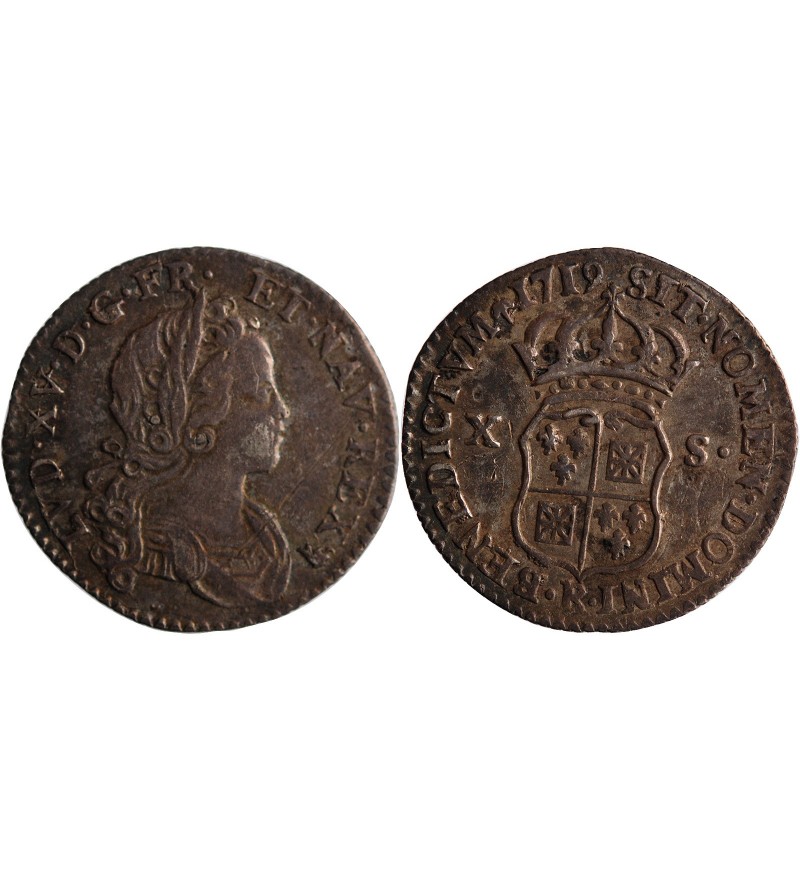 LOUIS XV ﻿- 1/12 ECU DE FRANCE & NAVARRE 1719 R ORLEANS