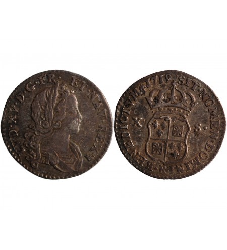 LOUIS XV ﻿- 1/12 ECU DE FRANCE & NAVARRE 1719 R ORLEANS