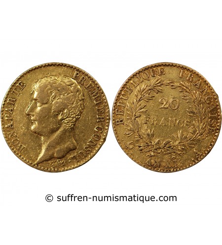 BONAPARTE 1er CONSUL﻿ - 20 FRANCS OR AN XI A PARIS﻿