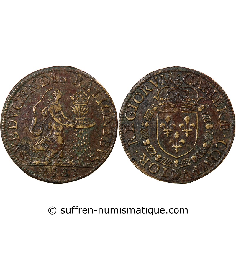 CHAMBRE DES COMPTES DU ROI, HENRI III – JETON LAITON 1583
