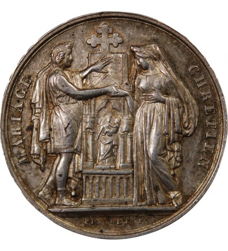 MARIAGE, MARIAGE CHRETIEN - MEDAILLE ARGENT poinçon Corne (après 1879)