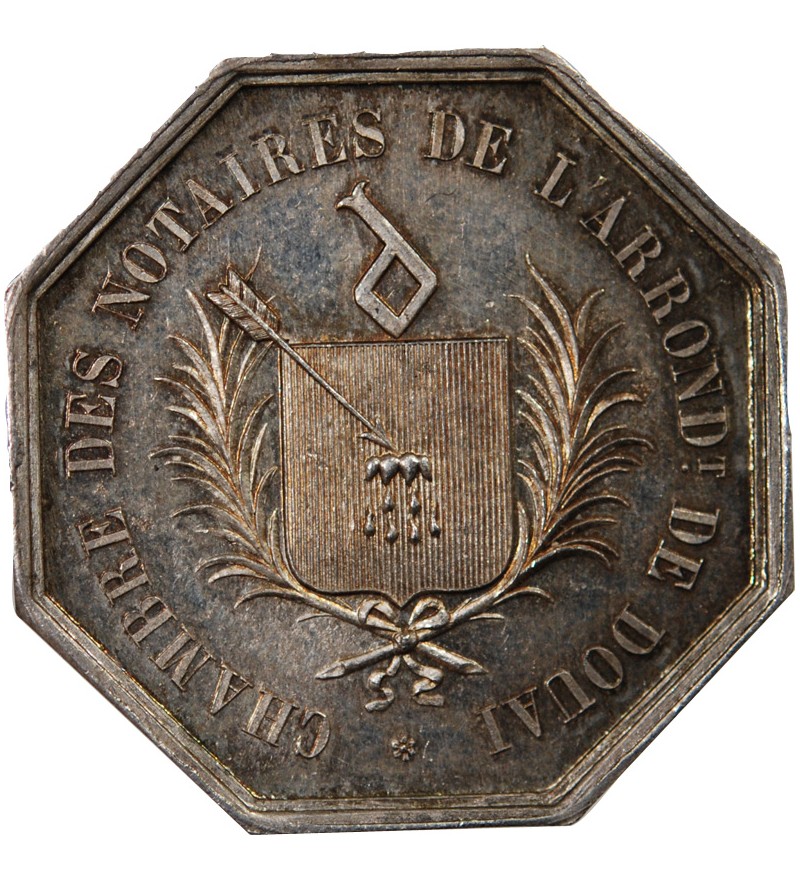 CHAMBRE DES NOTAIRES DE DOUAI – JETON ARGENT Poinçon Corne (après 1879)