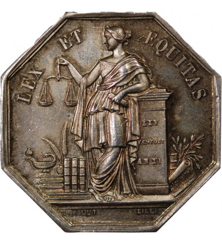 CHAMBRE DES NOTAIRES DE DOUAI – JETON ARGENT Poinçon Corne (après 1879)