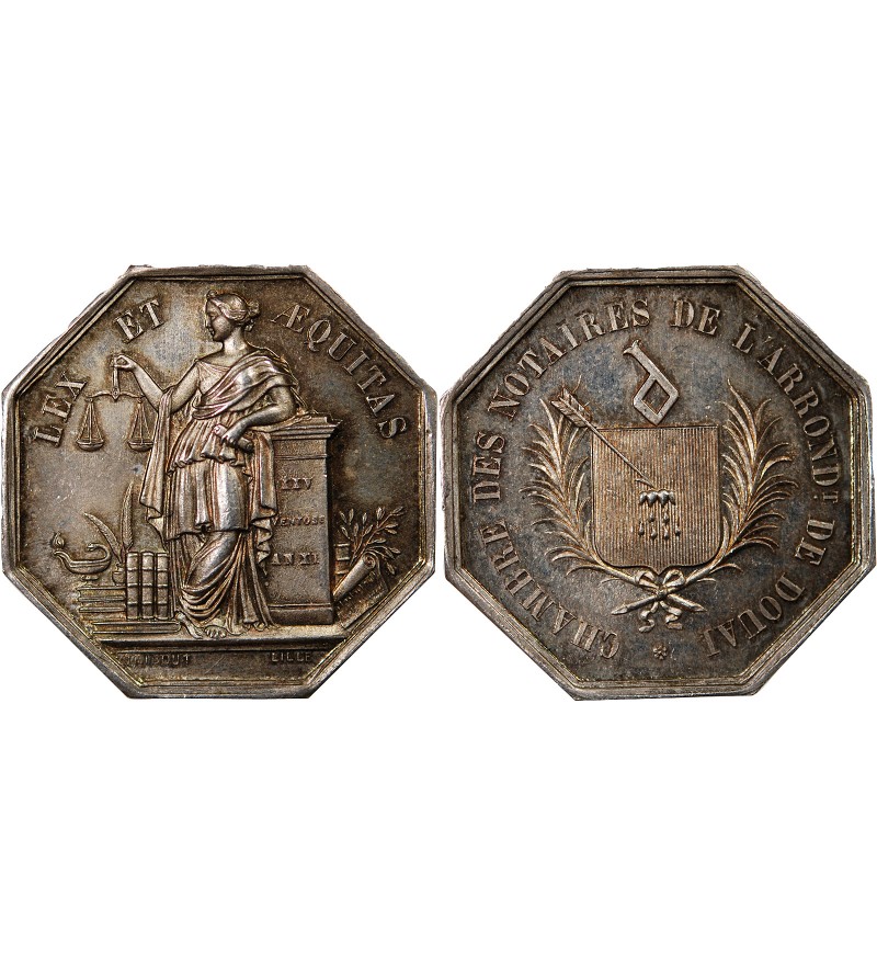 CHAMBRE DES NOTAIRES DE DOUAI – JETON ARGENT Poinçon Corne (après 1879)