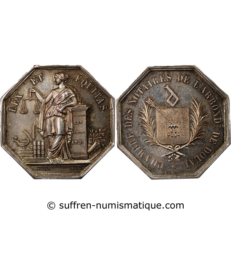 CHAMBRE DES NOTAIRES DE DOUAI – JETON ARGENT Poinçon Corne (après 1879)