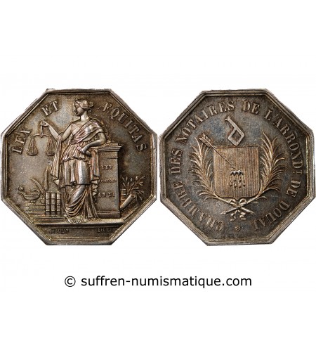 CHAMBRE DES NOTAIRES DE DOUAI – JETON ARGENT Poinçon Corne (après 1879)