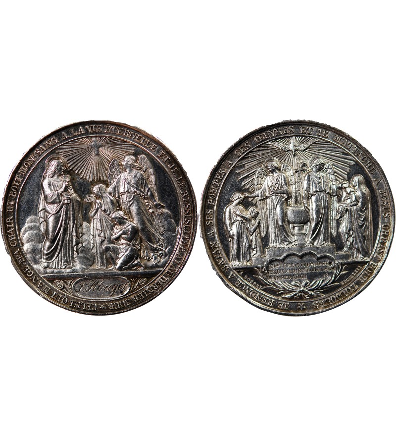 BAPTÊME ET COMMUNION - MEDAILLE ARGENT inscrite en 1869