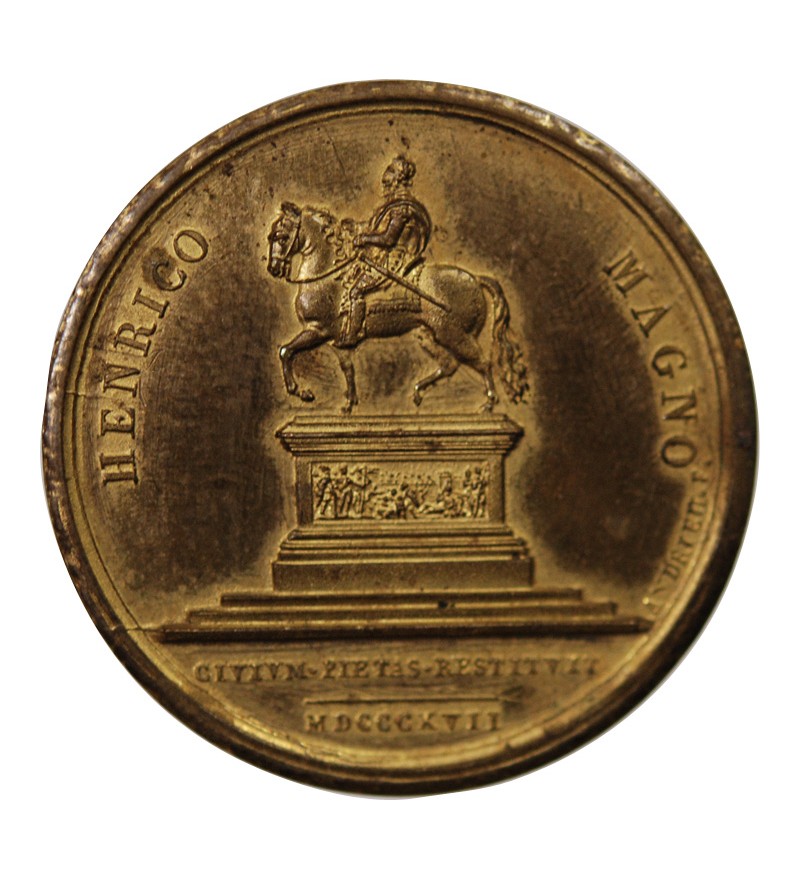 LOUIS XVIII, STATUE D'HENRI IV - MEDAILLE CUIVRE poinçon Corne (après 1879)