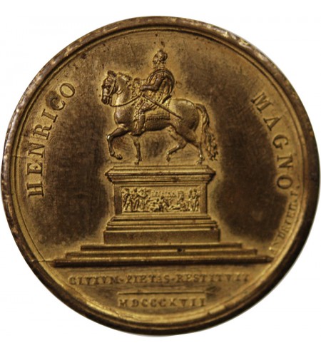 LOUIS XVIII, STATUE D'HENRI IV - MEDAILLE CUIVRE poinçon Corne (après 1879)